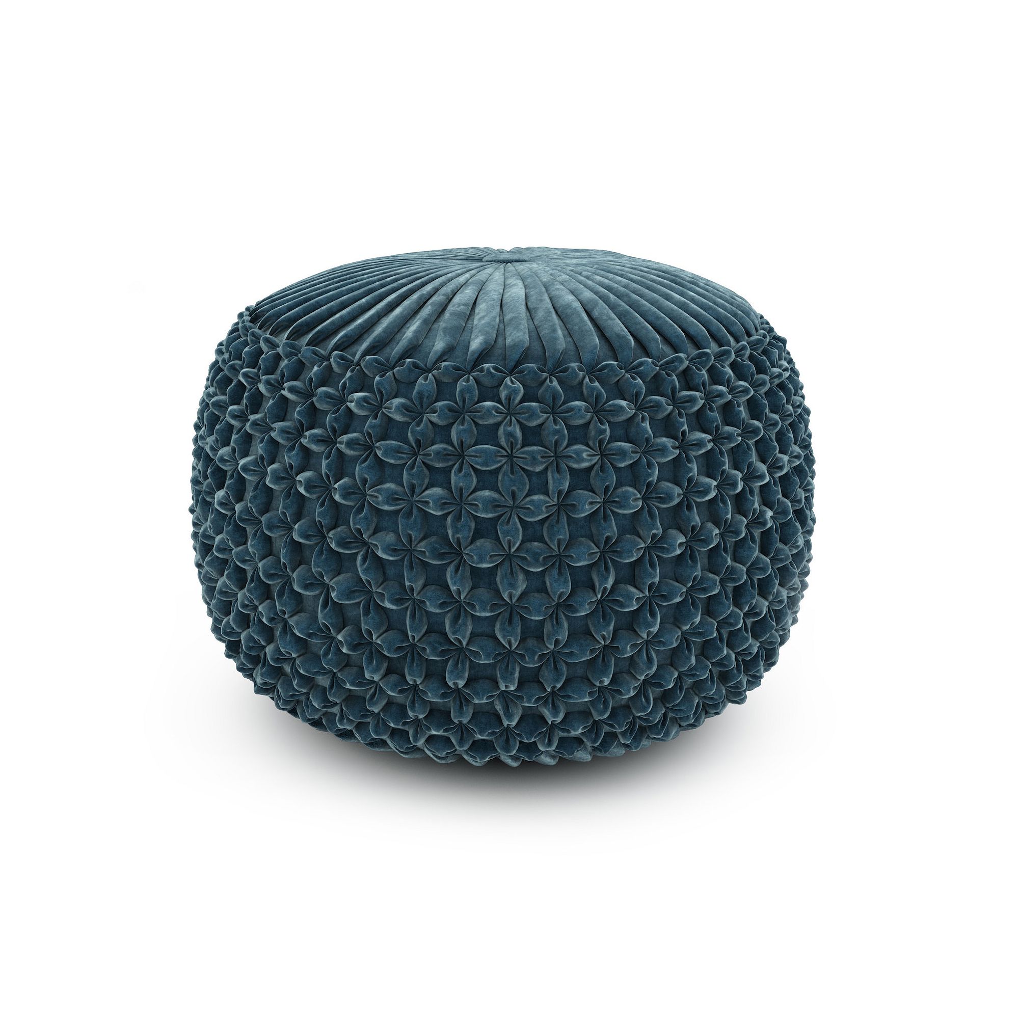 Simpli Home Renee Round Pouf, Blue