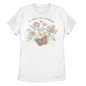 Juniors' "No Rain No Flowers" Butterfly Graphic Tee