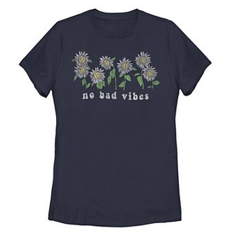 Juniors' "No Bad Vibes" Floral Graphic Tee