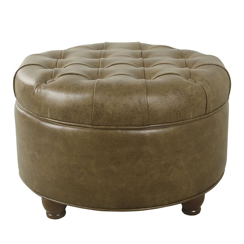 HomePop Large Tufted Round Storage Ottoman, Brown