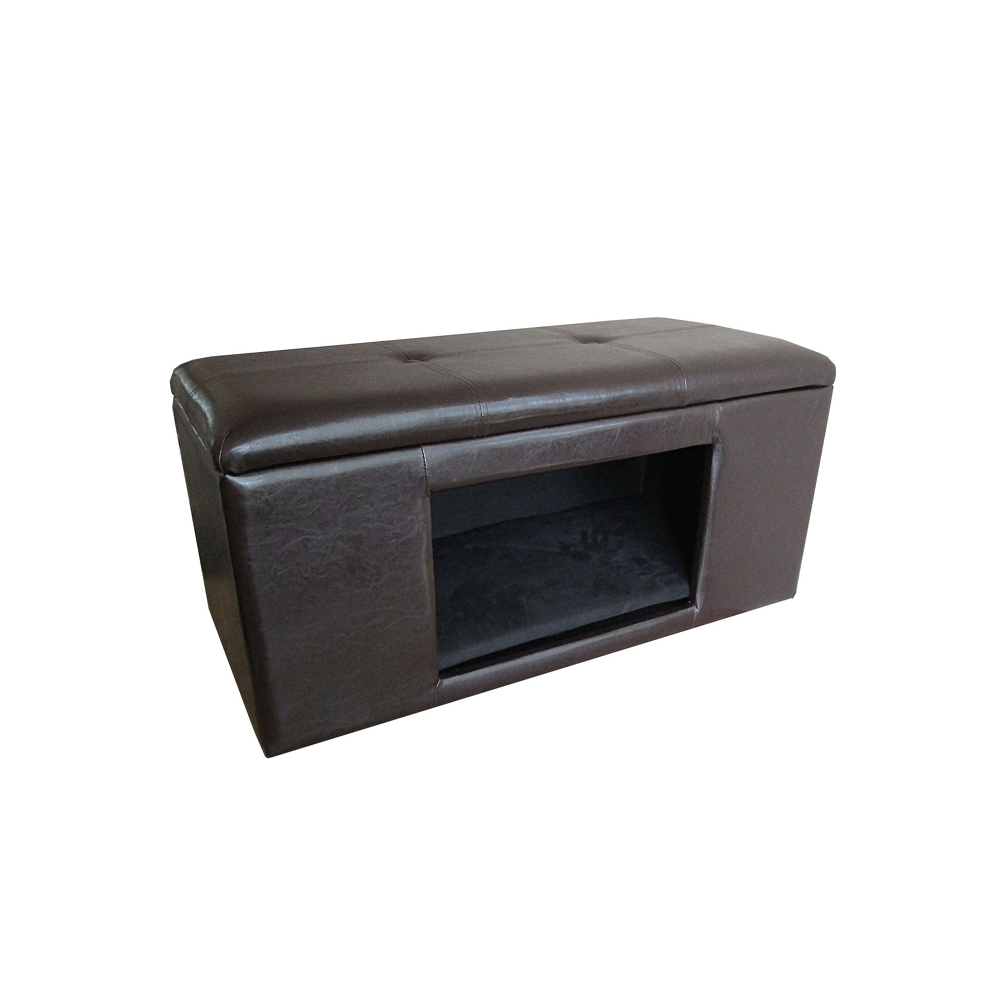 HomePop Pet Bed Bench, Dk Brown Faux Leather
