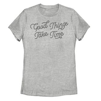 Juniors' "Good Things Take Time" Script Tee