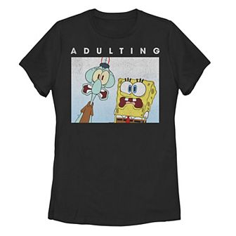 Juniors' SpongeBob SquarePants & Squidward Scared Of Adulting Tee