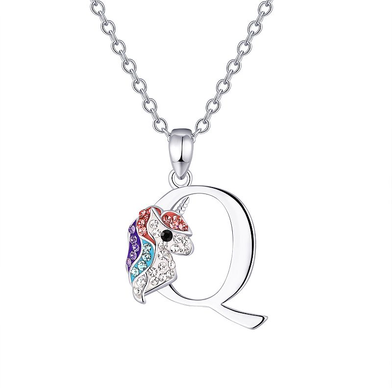 Crystal Collective Silver Plated Unicorn Initial Pendant Necklace, Womens
