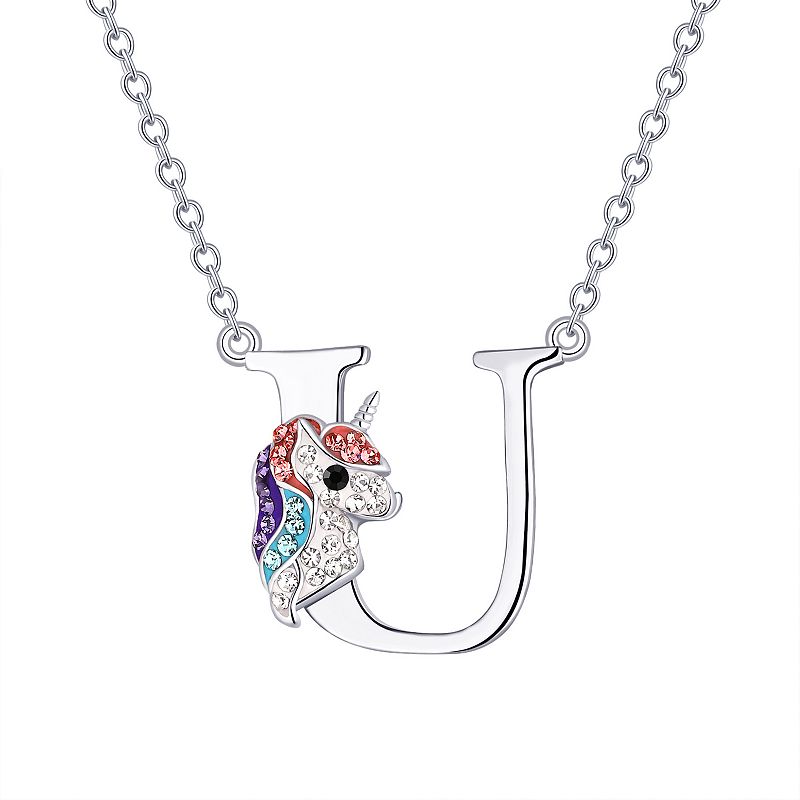 Crystal Collective Silver Plated Unicorn Initial Pendant Necklace, Womens