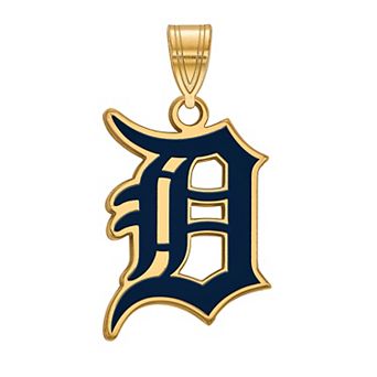 LogoArt Sterling Silver 14k Gold-Plated Detroit Tigers Large Blue Enameled Pendant
