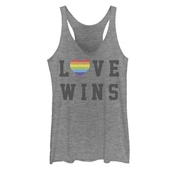 Juniors' Love Wins Rainbow Filled Heart Pride Tri-Blend Graphic Tank Top
