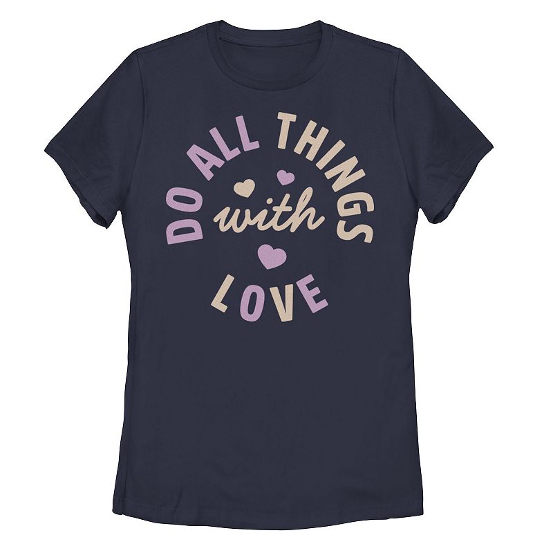 Juniors Do All Things With Love Hearts Tee, Girls, Size: Small, Blue