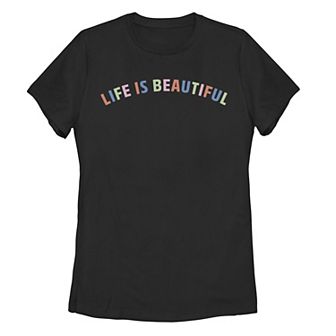 Juniors' "Life Is Beautiful" Rainbow Arch Tee