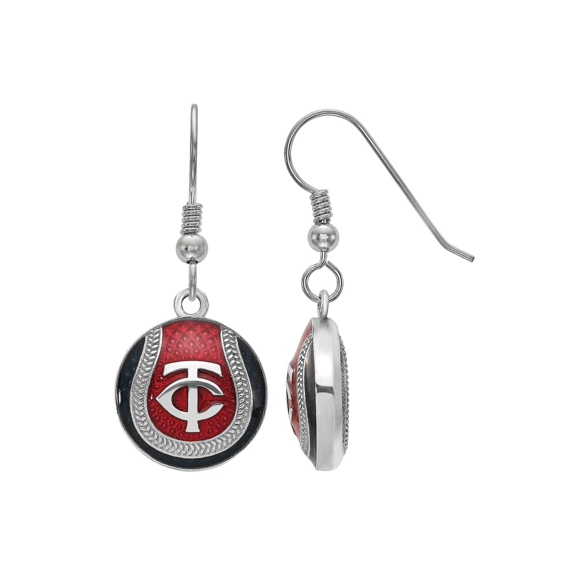 LogoArt Sterling Silver Minnesota Twins Enameled Baseball Earrings, Womens