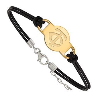 LogoArt Sterling Silver Minnesota Twins Leather Bracelet