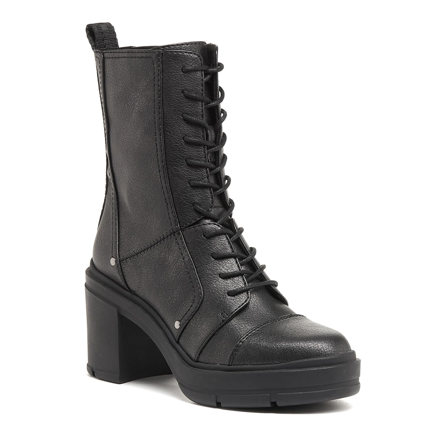womens black heeled combat boots