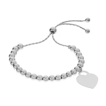 Karat Rush Sterling Silver Dangling Heart Bead Bracelet