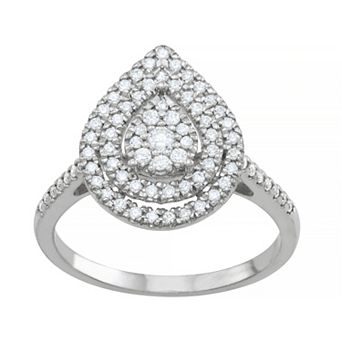 Tiara Sterling Silver 1/2 Carat T.W. Diamond Teardrop Cluster Ring
