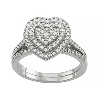 Tiara Sterling Silver 1/2 Carat T.W. Diamond Tiered Heart Engagement Ring Set