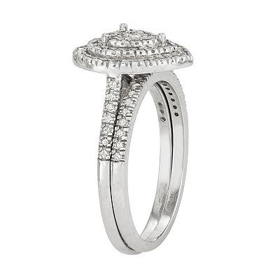 Sterling Silver 1/2 Carat T.W. Diamond Tiered Heart Engagement Ring Set