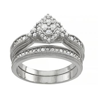 Tiara Sterling Silver 1/2 Carat T.W. Diamond Engagement Ring Set