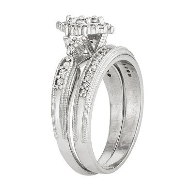 Sterling Silver 1/2 Carat T.W. Diamond Engagement Ring Set