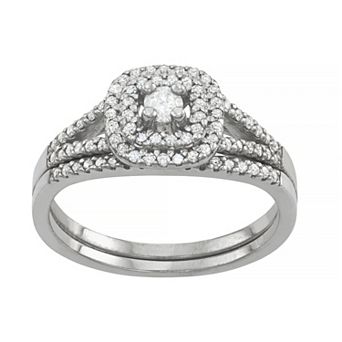 Tiara Sterling Silver 1/2 Carat T.W. Diamond Halo Engagement Ring Set