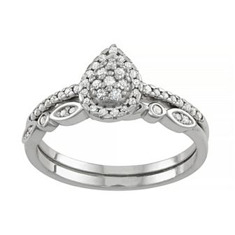Tiara Sterling Silver 1/3 Carat T.W. Diamond Teardrop Engagement Ring Set
