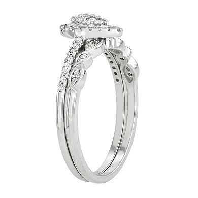 Sterling Silver 1/3 Carat T.W. Diamond Teardrop Engagement Ring Set