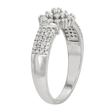 Sterling Silver 1/2 Carat T.W. Diamond Cluster Ring