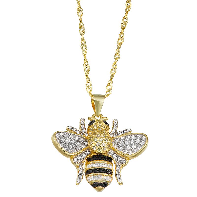 14k Gold Over Silver Lab-Created White Sapphire Bee Pendant Necklace, Women