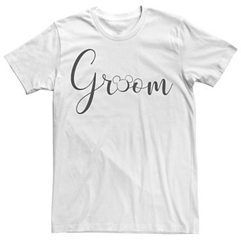 Disney's Mickey Mouse Groom Cursive White Text Logo Men's Tee
