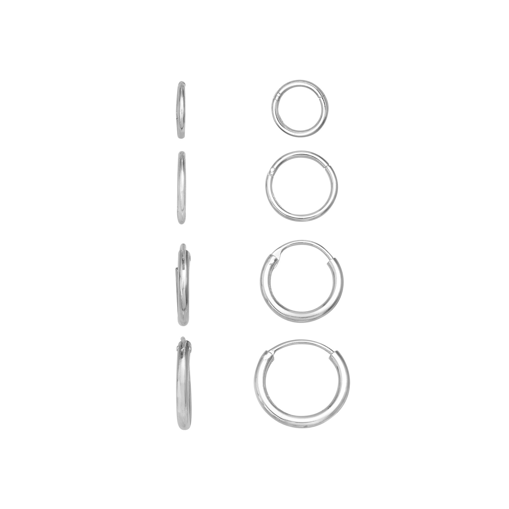 Aurielle 4-Pair Graduated Endless Hoop Earring Set, Womens, Silver Tone