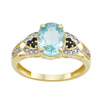 Tiara 10k Gold Aqua Sapphire Diamond Ring