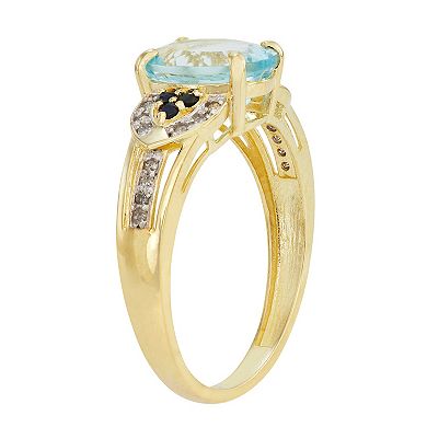 10k Gold Aqua Sapphire Diamond Ring
