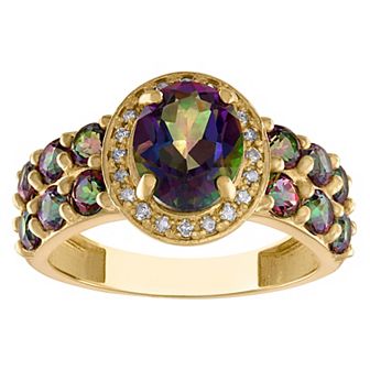 Tiara 10k Gold Gemstone & 1/10 Carat T.W. Diamond Oval Halo Ring