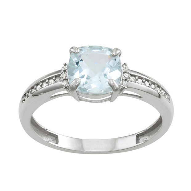 10K Gold Aquamarine and Diamond Ring Women s Size 7 Blue
