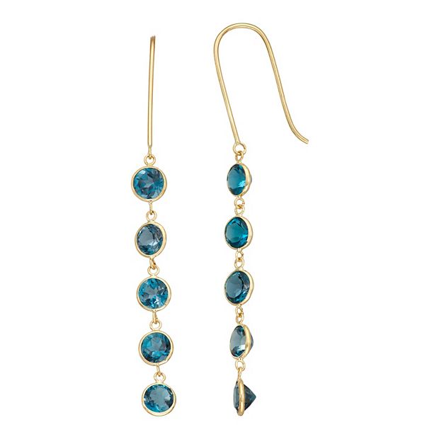 Tiara 10k Gold London Blue Topaz Linear Drop Earrings