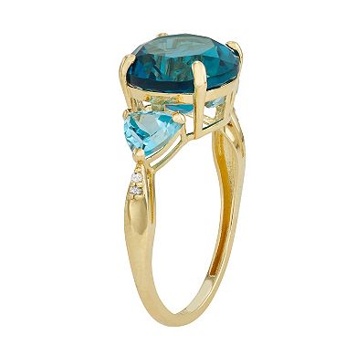 Tiara 10k Gold Gemstone and Diamond Accent 3-Stone Ring