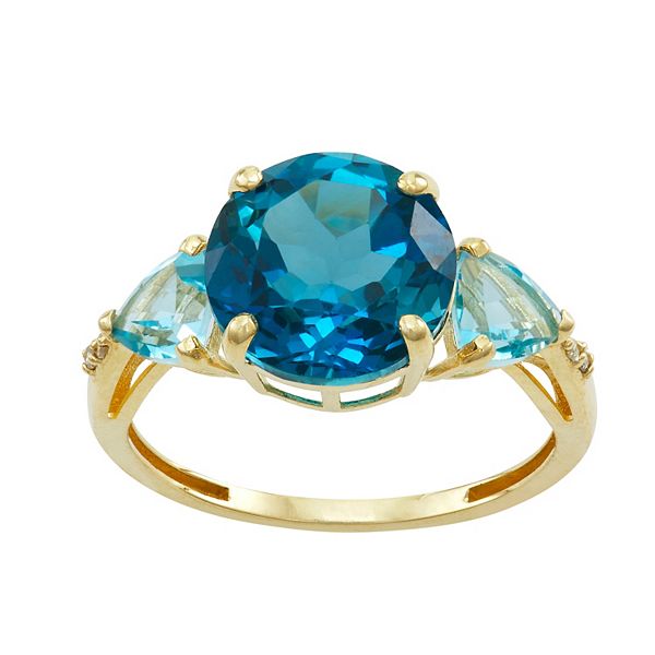Tiara 10k Gold Gemstone & Diamond Accent 3-Stone Ring