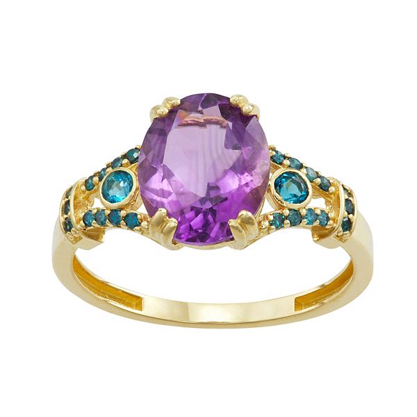 Tiara 10k Gold Multi Gem and Diamond Ring