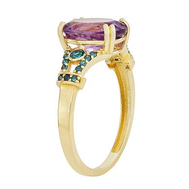 10k Gold Multi Gem and Diamond Ring