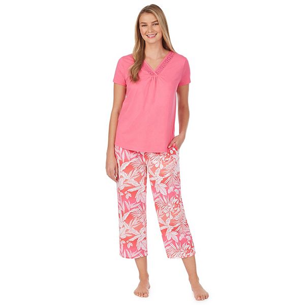 Women's Croft & Barrow® Lace Short Sleeve Pajama Top & Pajama Capri Set