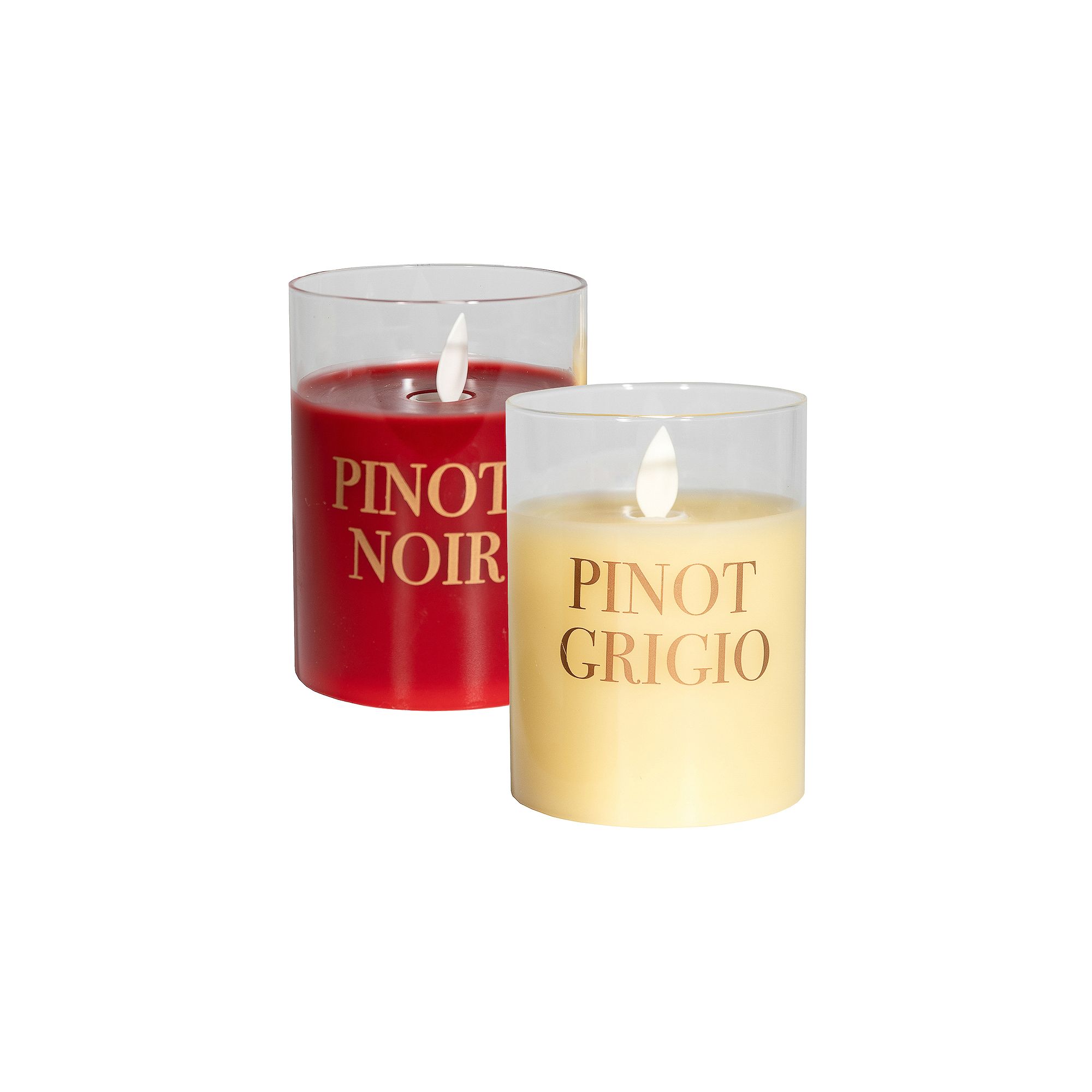 LumaBase Wine Names Battery Operated Wax Candles in Glass Holders with Movi