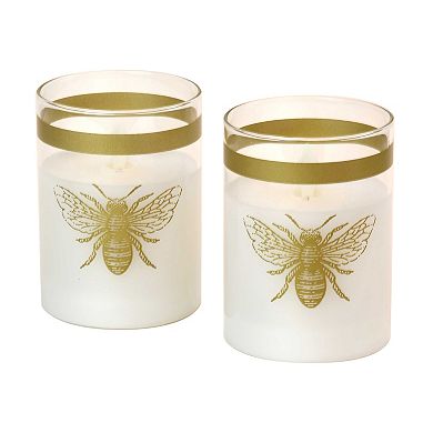 LumaBase Honey Bee Battery Operated LED Glass Candles with Bullet Flame, Set of 2