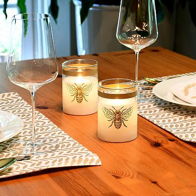 LumaBase Honey Bee Battery Operated LED Glass Candles with Bullet Flame, Set of 2