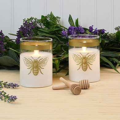 LumaBase Honey Bee Battery Operated LED Glass Candles with Bullet Flame, Set of 2
