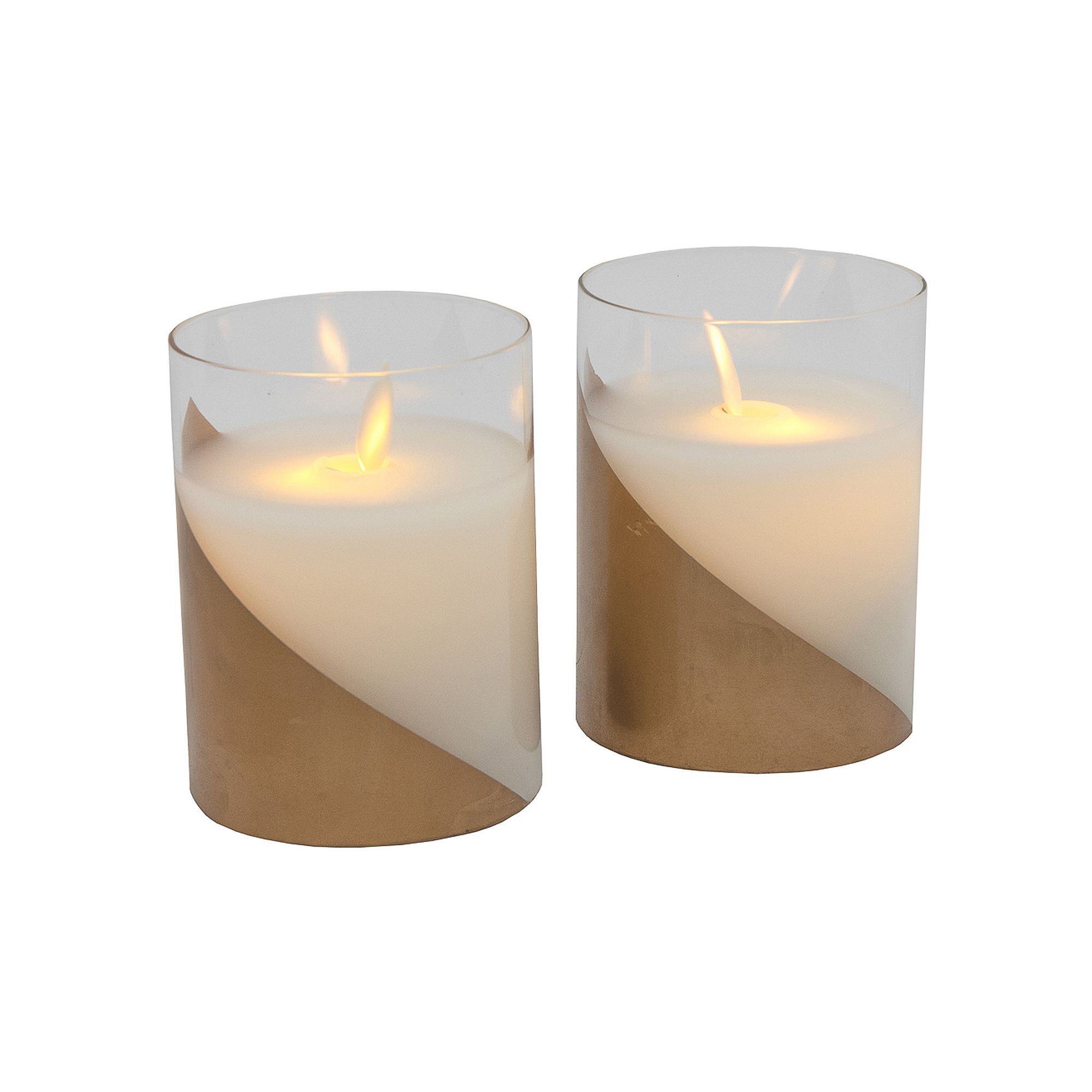 LumaBase Wraparound Gold Battery Operated Wax Candles in Glass Holders with