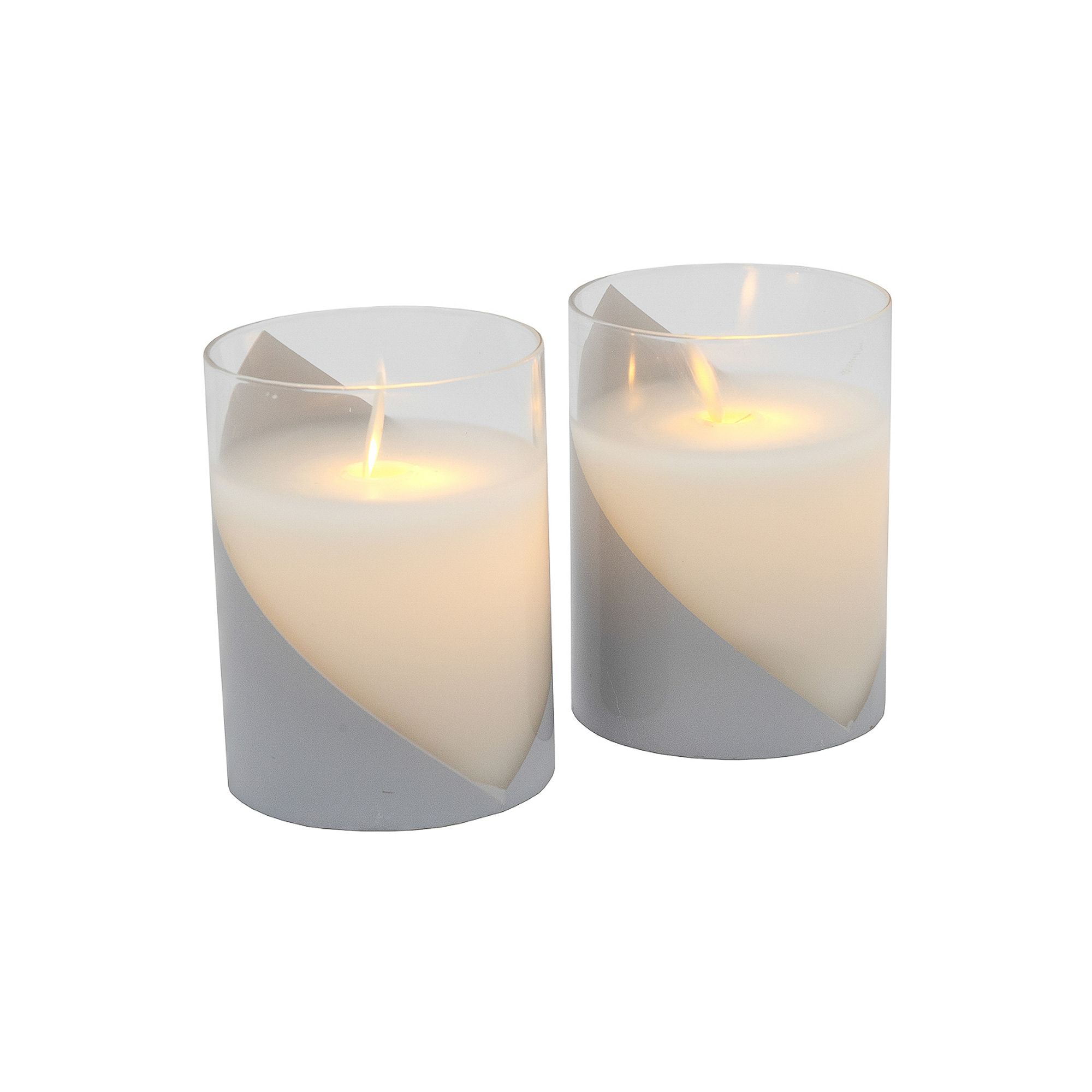 LumaBase Wraparound Silver Battery Operated Wax Candles in Glass Holders wi