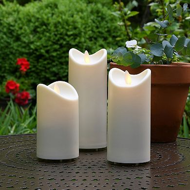 LumaBase Battery Operated Weatherproof LED Moving Flame Pillar 3-piece Set