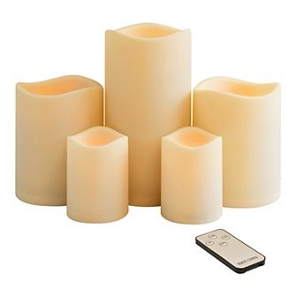 LumaBase Battery Operated LED Resin Pillar Candles with Remote Control 5 pc Set