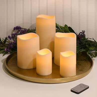 LumaBase Battery Operated LED Resin Pillar Candles with Remote Control 5-piece Set