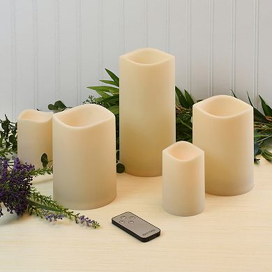 LumaBase Battery Operated LED Resin Pillar Candles with Remote Control 5-piece Set