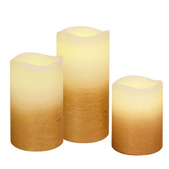 LumaBase Rose Gold and White Battery Operated LED Wax Pillar Candles 3 pc Set